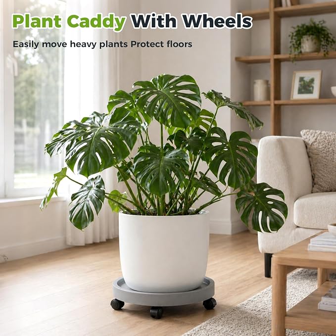 3 Pack Plant Caddy with Wheels Rolling Plant Stand with Wheels 13 Inch Plant - Image 5