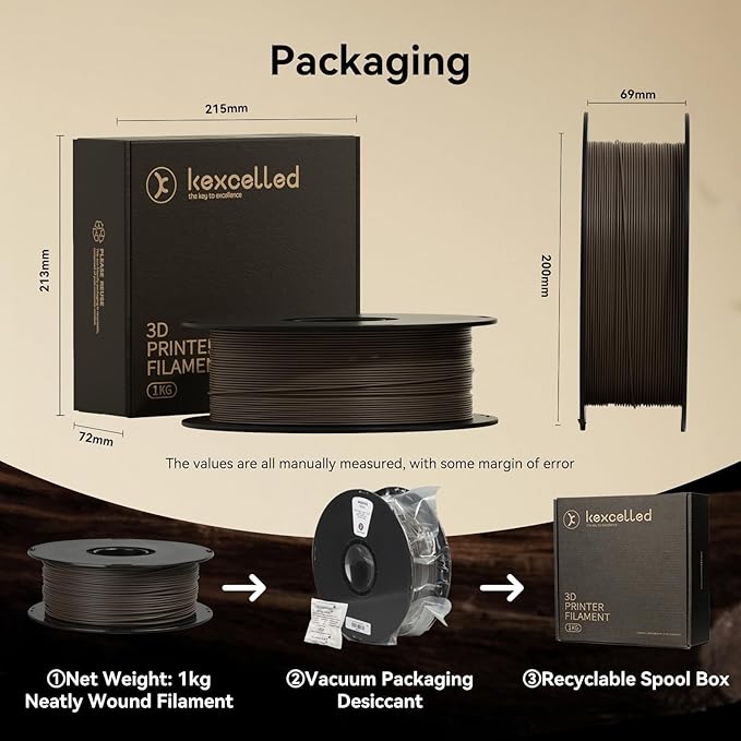 kexcelled Wood PLA Filament 1.75 mm Dark Walnut, Real Wood PLA 3D Printer - Image 7