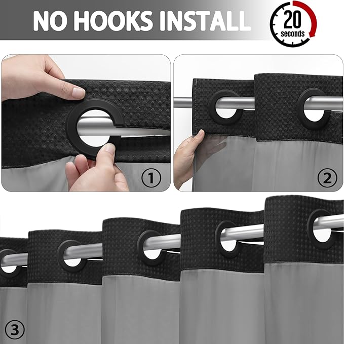 No Hook Shower Curtain and Liner Set - Image 2