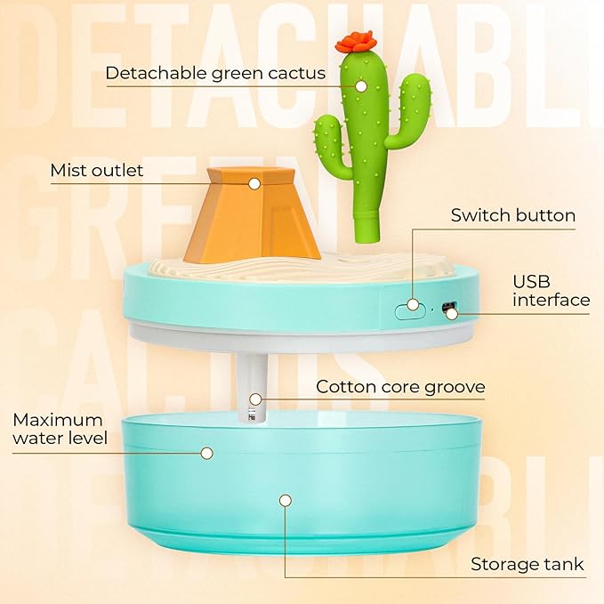 Cactus Mini Humidifier, Cute Desktop Humidifiers - Image 3