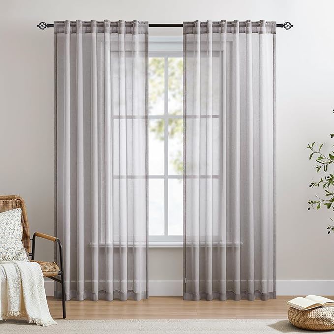 Dreaming Casa Grey Sheer Curtains 84 Inches Long, Rod Pocket & Back Tab Light by DreamingCasa