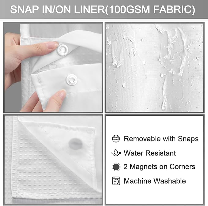 No Hook Shower Curtain and Liner Set - Image 4