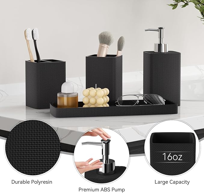 Resin Black Bathroom Sets, Bath Towel Set, Natural Loofah Sponge, Soap Dispenser - Image 3