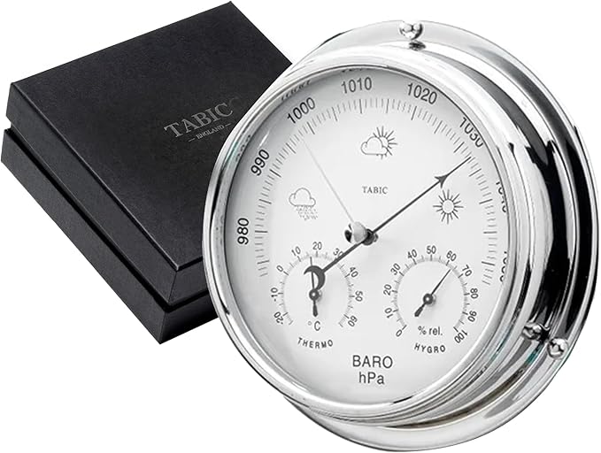 Chrome Barometer with Built-in Hygrometer &Thermometer by TABIC