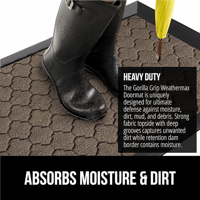 GORILLA GRIP 100% Waterproof All-Season WeatherMax Doormat, US Designed Natural - Image 4