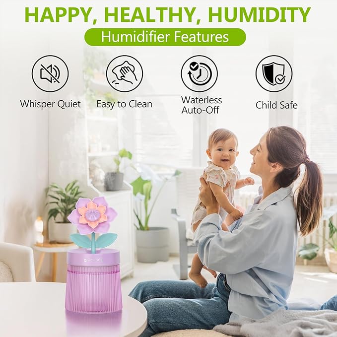 Cute Flower Mini Humidifier, 260ml Gardenia Desktop Humidifiers - Image 3