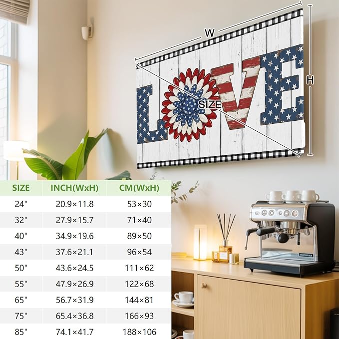 4th of July Patriotic LOVE Text Flower Indoor TV Cover, Elastic TV Screen - Image 3