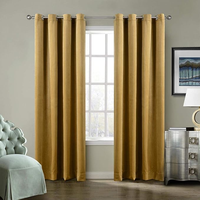 ChadMade Blackout Lined Premium Velvet Curtain Wheat 50Wx108L Inch, Eyelet by ChadMade