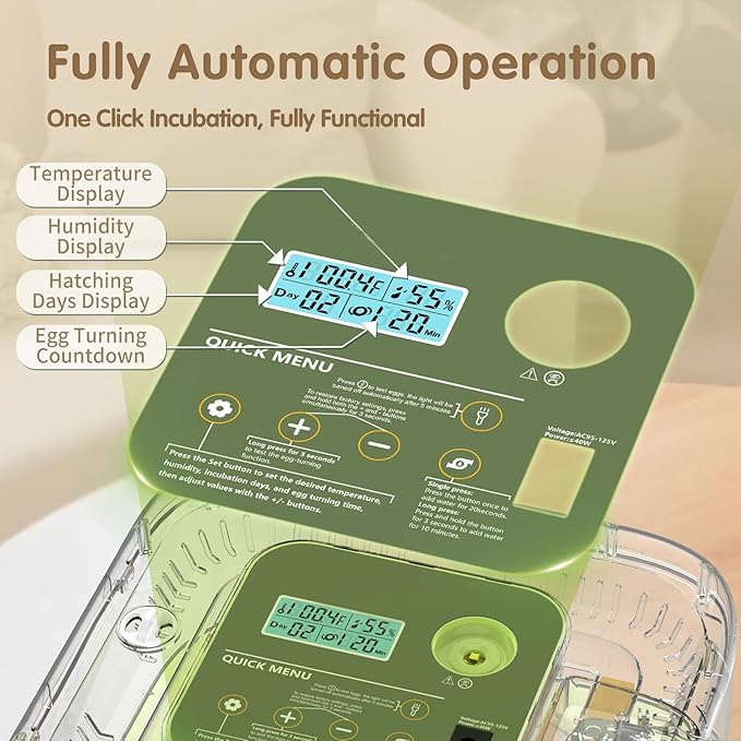 12 Egg Incubator with Automatic Turning, Temperature and Humidity Control - Image 3