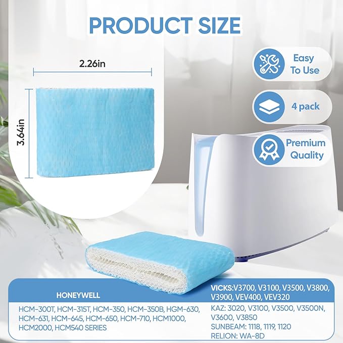 4 Pack HAC-504 Humidifier Wicking Filter Replacement Compatible - Image 2