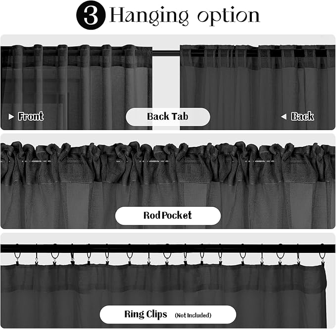 Dreaming Casa Black Sheer Curtains 204 Inches Long, Rod Pocket & Back Tab Light - Image 5