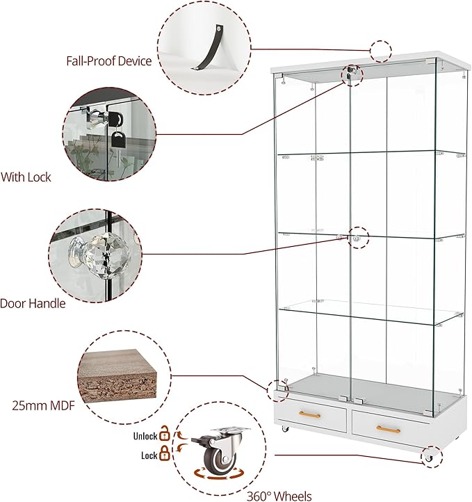 Yoluckea 4 Tier Glass Display Cabinet - Image 5