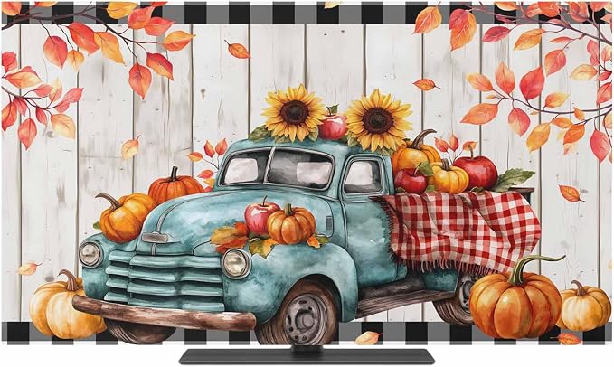 Farm Truck Pumpkin Sunflower Indoor TV Cover, Elastic TV Screen Protector Fall by Unknown