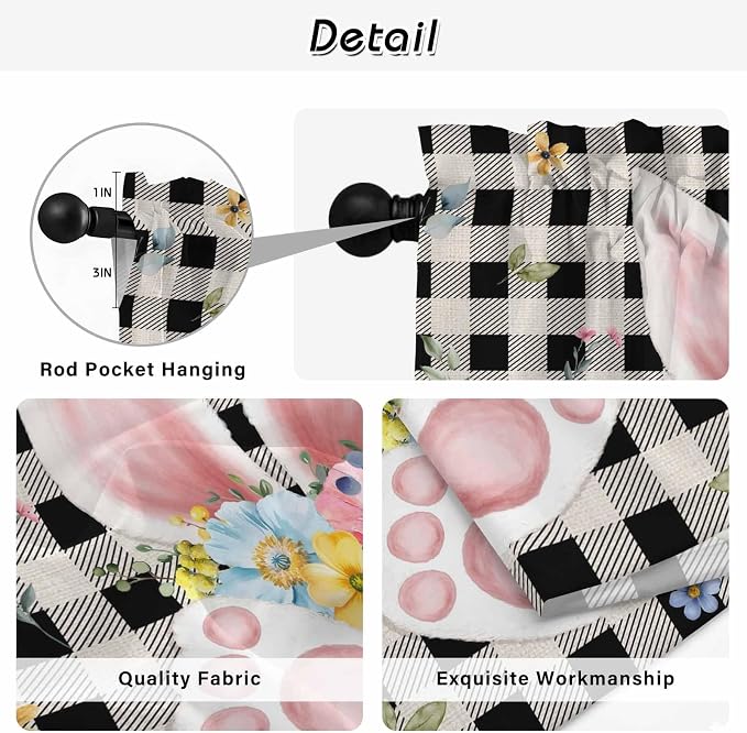 Easter Kitchen Tier Curtains 36 Inch Long 2 Panel Set, Rod Pocket Half Window - Image 9