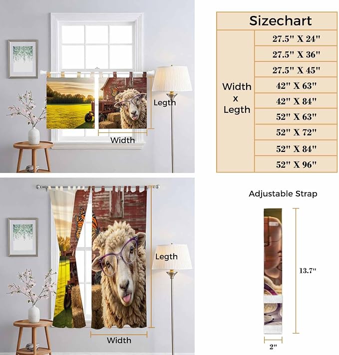 Farm Sheep Bedroom Curtains 72 Inch Length, Window Curtains Tab Top, Farmhouse - Image 8