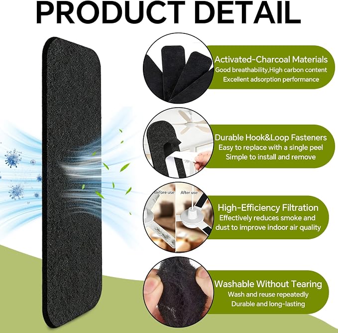 10 Pack Ceiling Fan Filters for Blades, 9.9" X 3.5" Activated Coconut Carbon - Image 6
