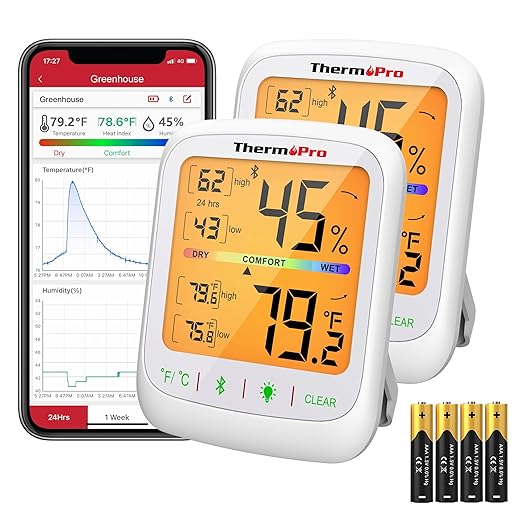 ThermoPro Bluetooth Hygrometer Thermometer, 260FT Wireless Remote Temp and by ThermoPro