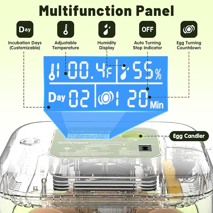 12 Egg Incubator with Automatic Egg Turning and Humidity Control, LED Egg - Image 2