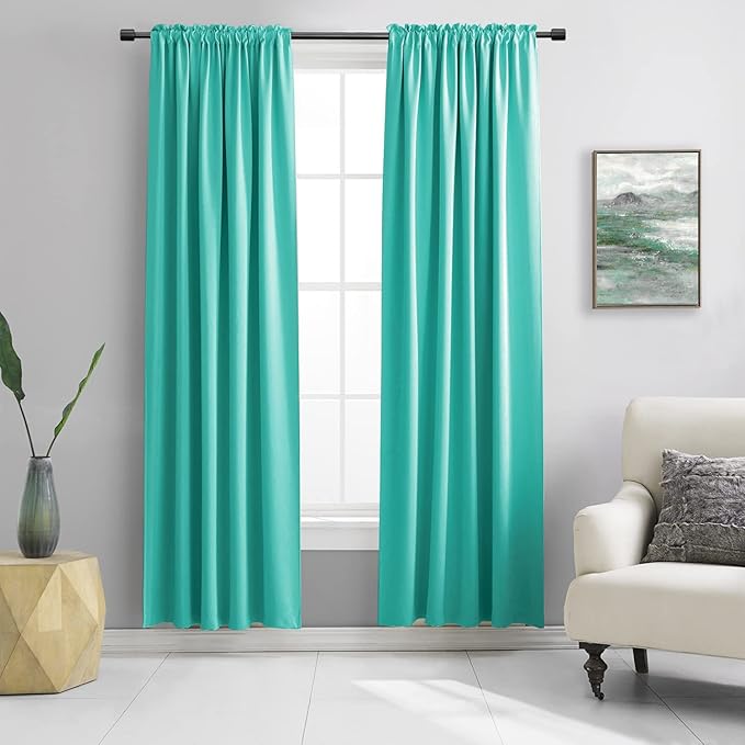DONREN 84 Inch Turquoise Curtains Home Decoration Privacy Protection by DONREN