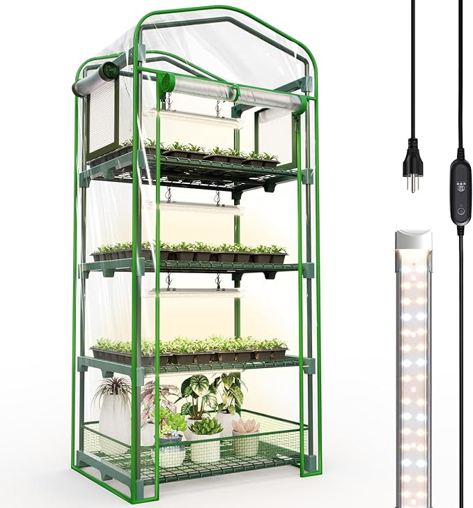 Bstrip Indoor Greenhouse with Grow Lights, PVC Tent with Waterproof Base Mat by Bstrip