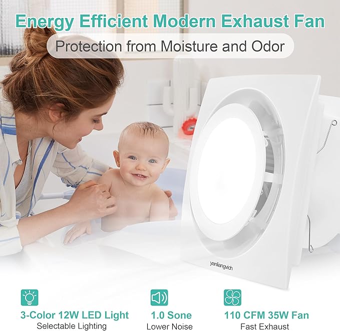 Bathroom Exhaust Fan with Light, 3000K/4500K/6000K Selectable, 110 CFM 1.0 - Image 7