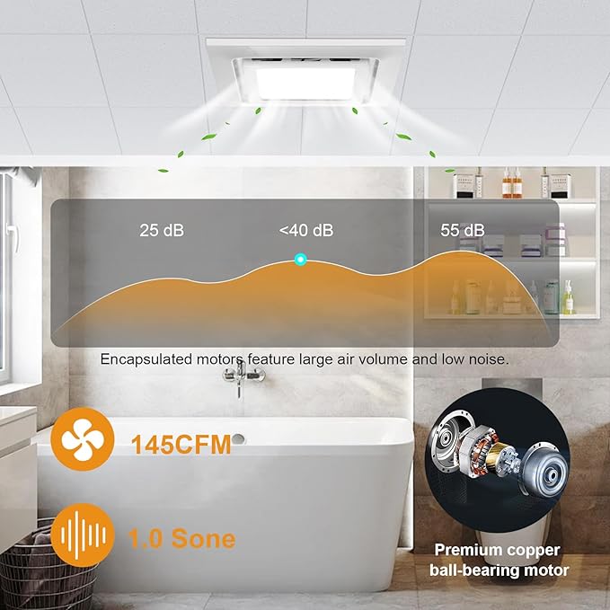 Bathroom Exhaust Fan with Light Ultra Quiet Ventilation Fan Combo 1.0 Sone - Image 3