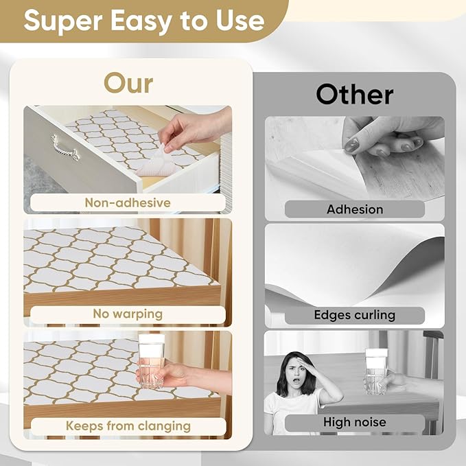Shelf Liners Cabinet Liner Drawer Liner 12in X 6.5ft Gold Non Adhesive Strong - Image 6