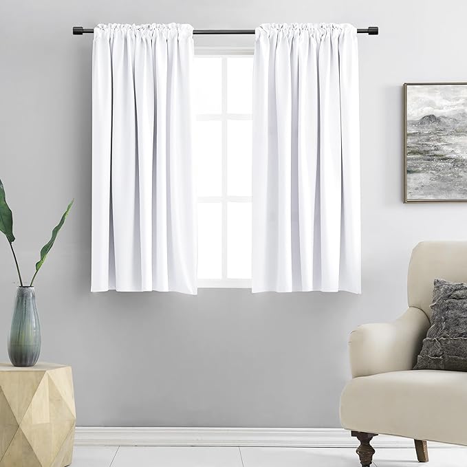 DONREN 48 Inches Long Pure White Half Blackout Curtains by DONREN