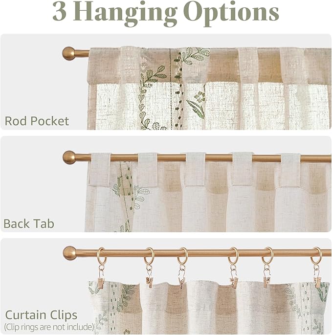 jinchan Belrose Linen Floral Kitchen Curtains 36 inch Length Embroidered - Image 8