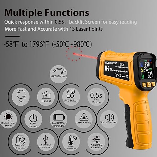 Infrared Thermometer Temperature Gun -58°F to 1796°F, 50:1 Dual-Mode Temp Guns - Image 5