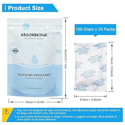 Moisture Absorbers – 100 Gram 36 Packs Silica Gel Packets, Desiccant Packs - Image 3