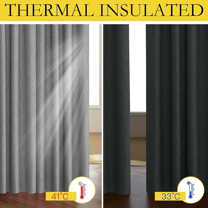 NICETOWN 100% Blackout Linen Texture Curtains 70 inches Long, Dove Grey - Image 3