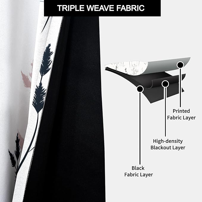 White Leaves Blackout Curtains 84 Inches, Room Darkening Curtains - Image 3