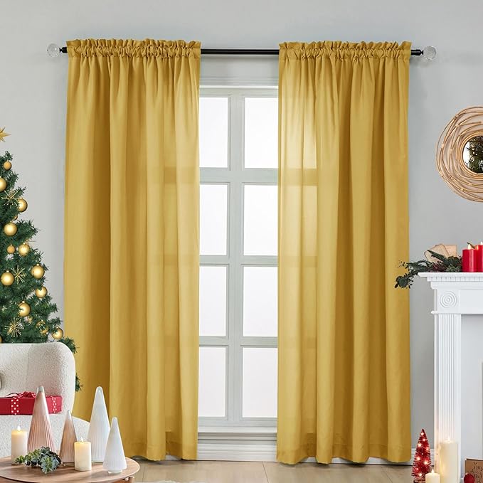 L.Z.E Gold Light Filtering Curtains 72 Inch Length 2 Panels Set, Privacy - Image 8