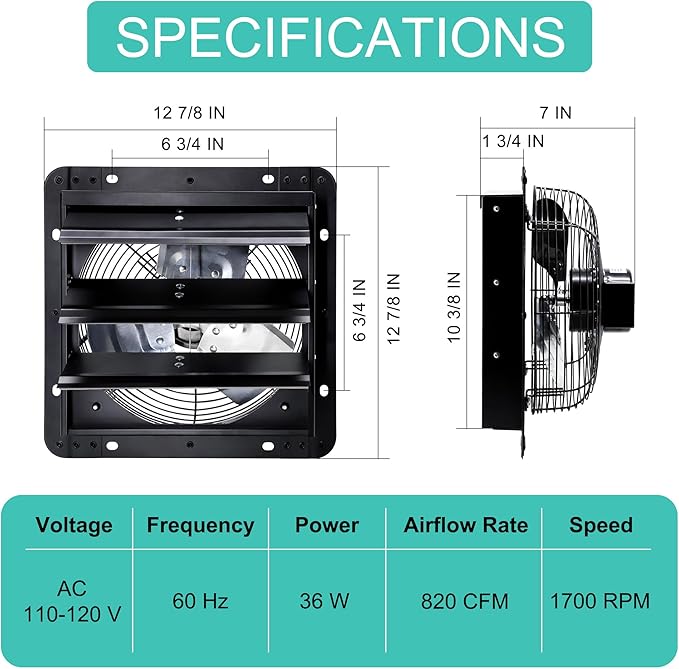10 Inch Wall Mounted Shutter Exhaust Fan - Image 2
