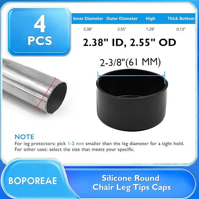 4 Pcs 2-3/8" Round Chair Leg Tips Caps, Silicone Rubber Furniture Leg Floor - Image 9