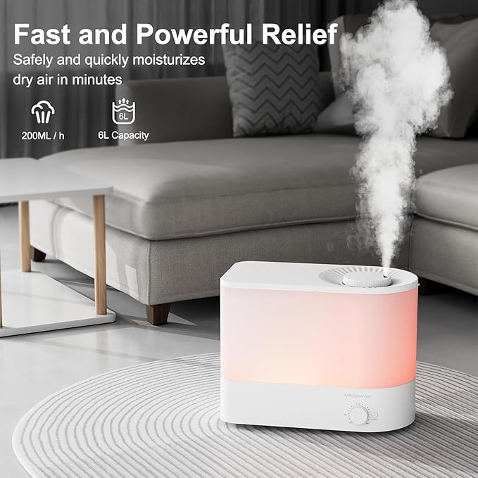 MEGAWISE 2025 Humidifier, 6L Large Capacity, 50H Runtime, Enjoy ultra-quiet - Image 5