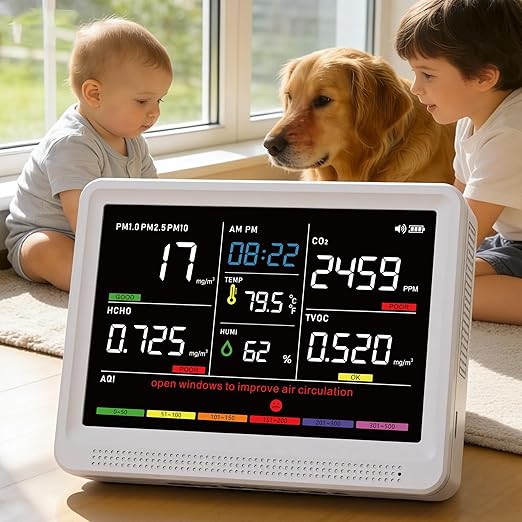 16 in 1 Air Quality Monitor Indoor 10h Battery & 5.5" Display 9 AQI+7 AQI Alerts by YNAK