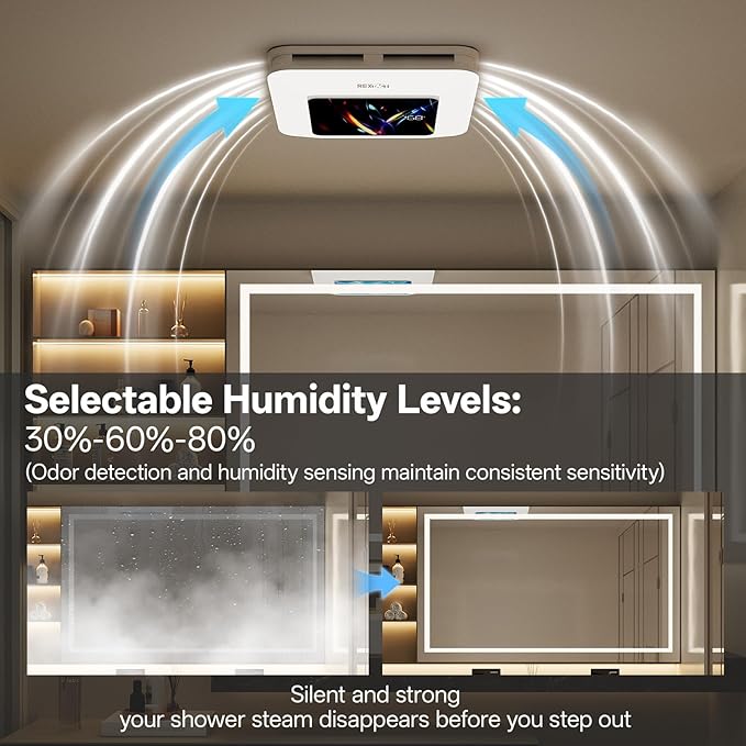 Bathroom Fan with Humidity Sensor, 230 CFM 1.0 Sone Bathroom Exhaust Fan with - Image 4