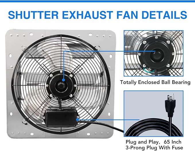 KEN BROWN 14 Inch Shutter Exhaust Fan, Gable Vent Fan, Wall Mount Ventilation - Image 4