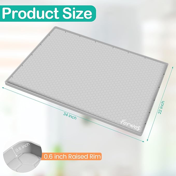 Waterproof Under Sink Mat 34" x 22", Silicone Cabinet Liner, Rubber Protector - Image 2