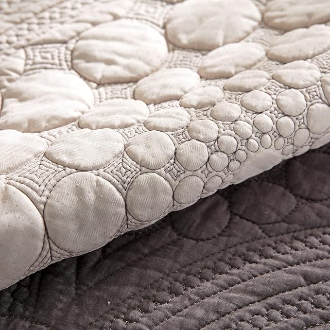 vctops Boho Circle Embroidery Couch Sofa Cover Solid Color Cotton Quilted - Image 5