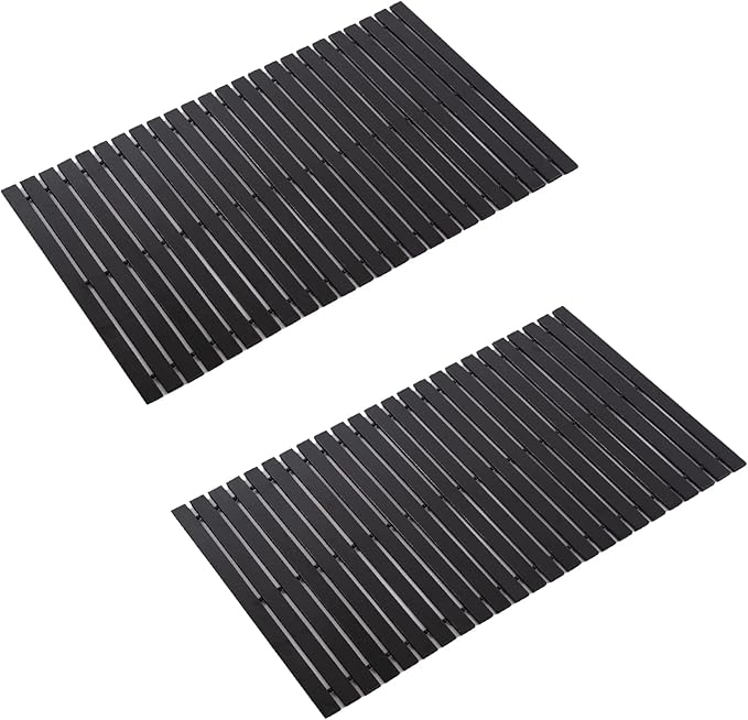 Bath Mat Bathroom Rugs Floor Wood Shower Bathtub Waterproof Non Slip Black by Fovlaurs