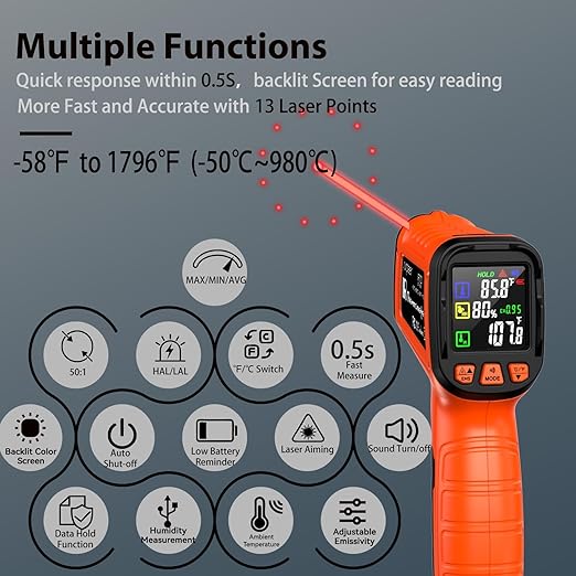 Laser Thermometer -58°F to 1796°F, Dual-Mode Infrared Thermometer Temperature - Image 3