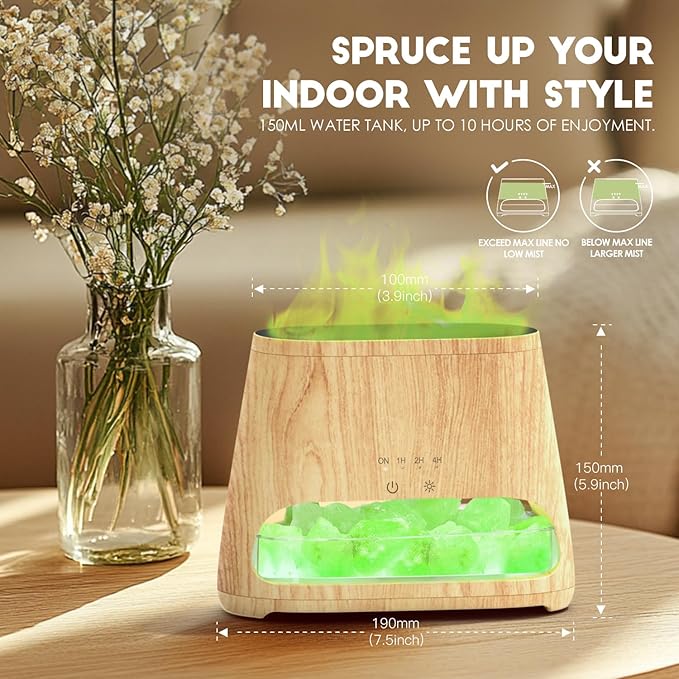 SALKING Colorful Flame Fire Diffuser Humidifier, Himalayan Salt Lamp, 7 Colors - Image 7