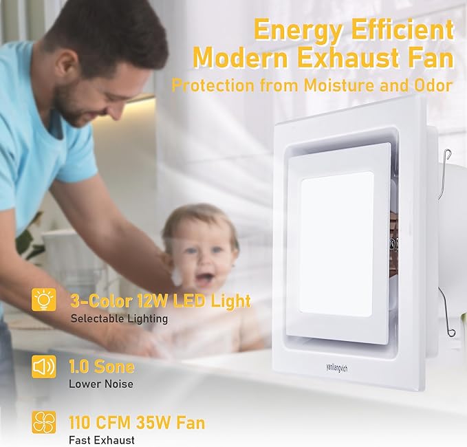 Bathroom Exhaust Fan with Light, 8-Inch Bath Fan with Light - Image 7