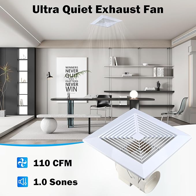 FEITON 110 CFM Bathroom Fan Exhaust Fan Ceiling Mount, 1.0 Sones, Square Quiet - Image 4