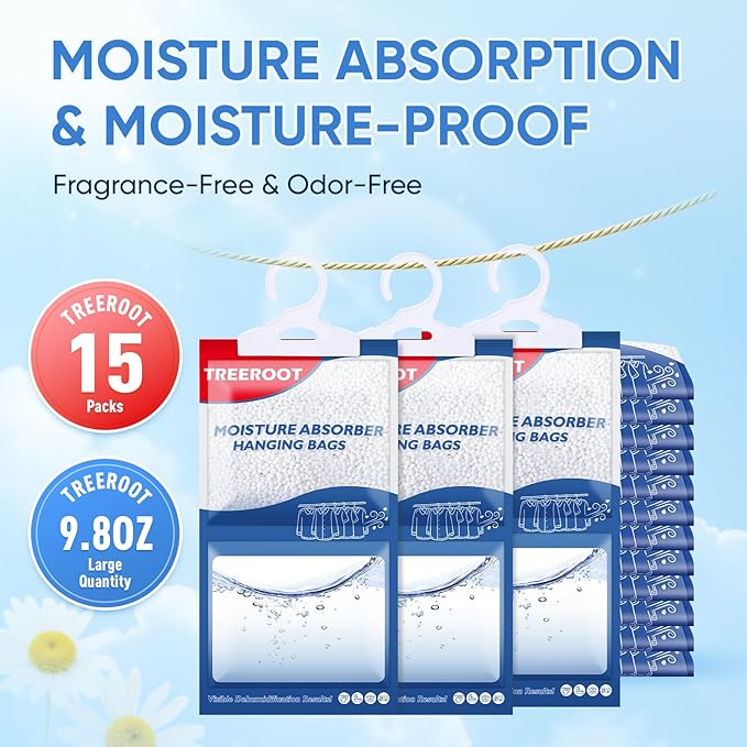 15 Pack Moisture Absorbers for Closet, 9.8OZ Hanging Closet Dehumidifier Bags - Image 2