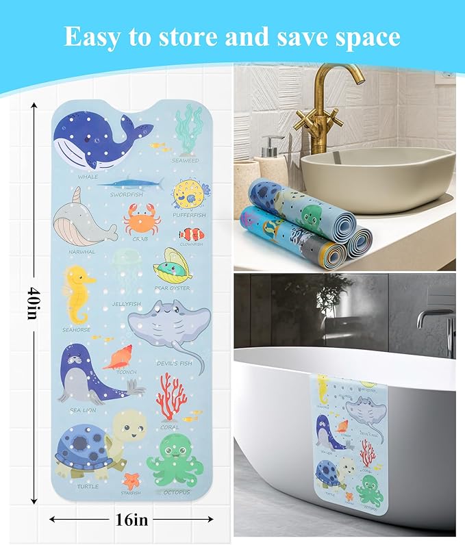 Bath Mat for Tub Non Slip, Machine Washable Anti-Slip Cartoon Baby Bathtub - Image 4