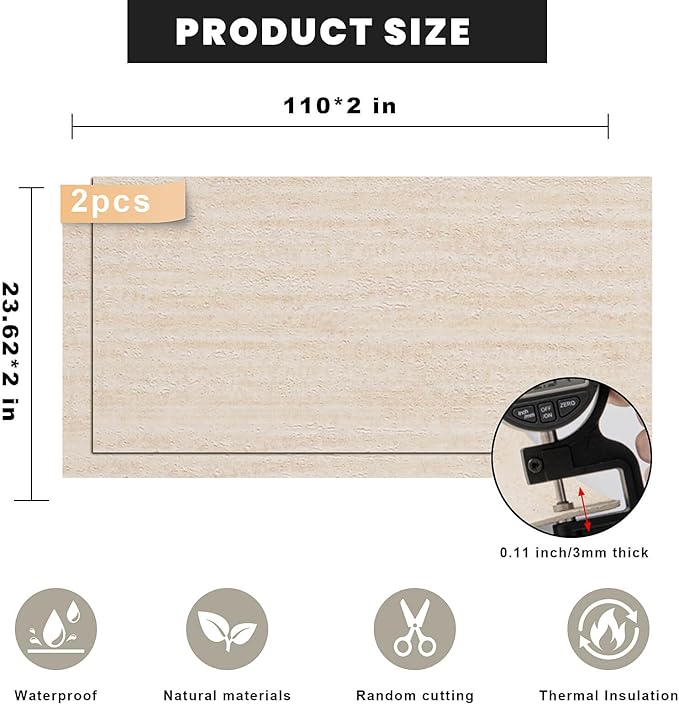 3D Wall Panels Peel and Stick – 2pc X 23.82"x110" PVC Faux Travertine Texture - Image 2